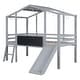 preview thumbnail 8 of 8, Elegant Twin Size Loft Bed with Ladder and Slide, House Bed with Blackboard and Light Strip on the Roof, Safety & Fun, Grey