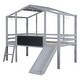 preview thumbnail 7 of 33, Twin Size Loft Bed with Ladder, Slide, Blackboard and Light Strip, Fun House Bed Design Stylish and Easy to Assemble, Grey