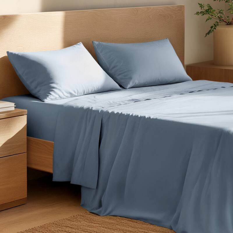 Bare Home Organic Cotton Sheet Set - Crisp Percale Weave - Queen - Dusty Blue