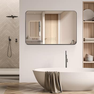Matte Black Bathroom Mirror - Rustproof Framed Wall Mirror for Over Sink, Shatterproof Glass