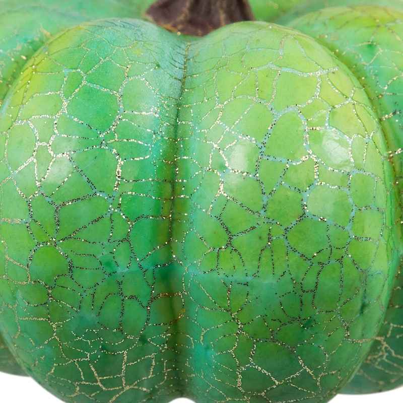 2 Green Gold Crackle Fall Harvest Tabletop Thanksgiving Pumpkins, 5"