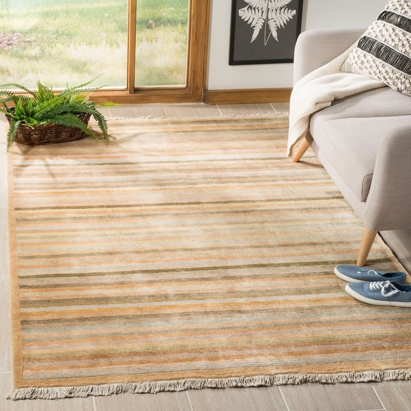 slide 1 of 28, SAFAVIEH Steve Hand-knotted Wool Stripe Area Rug 3' x 5' - Apricot/Sage