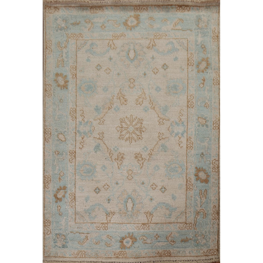 Hand Knotted Oriental 100% Wool Carpet Transitional Geometric Beige & Ivories Oushak Area Rug - 3' 11'' X 2' 11''