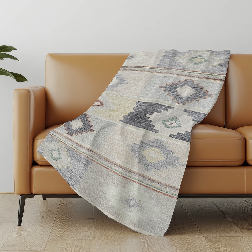 Premium Machine Washable ASB176 Boho Global Sherpa Throw Blanket