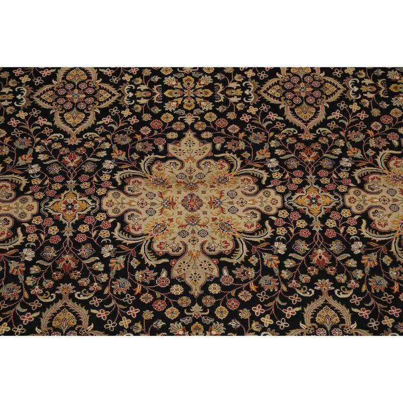 Vegetable Dye Floral Kashan Wool Area Rug Hand-knotted Oriental Carpet - 7'10" x 9'10"