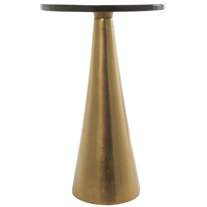Aluminum Metal Geometric Cone Accent Table with Textured Glass Tabletop - Black or Gold - Roche River Decor