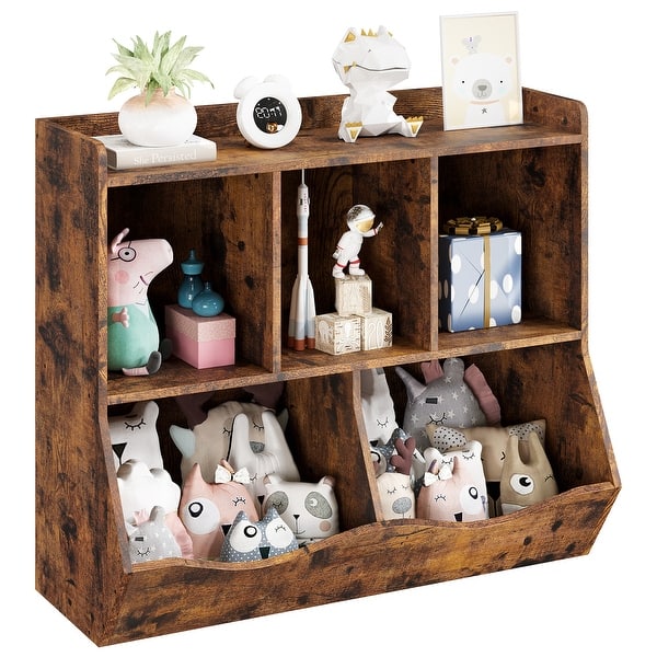 slide 2 of 27, Toy Storage Cubby, Children's Toy Shelf Brown