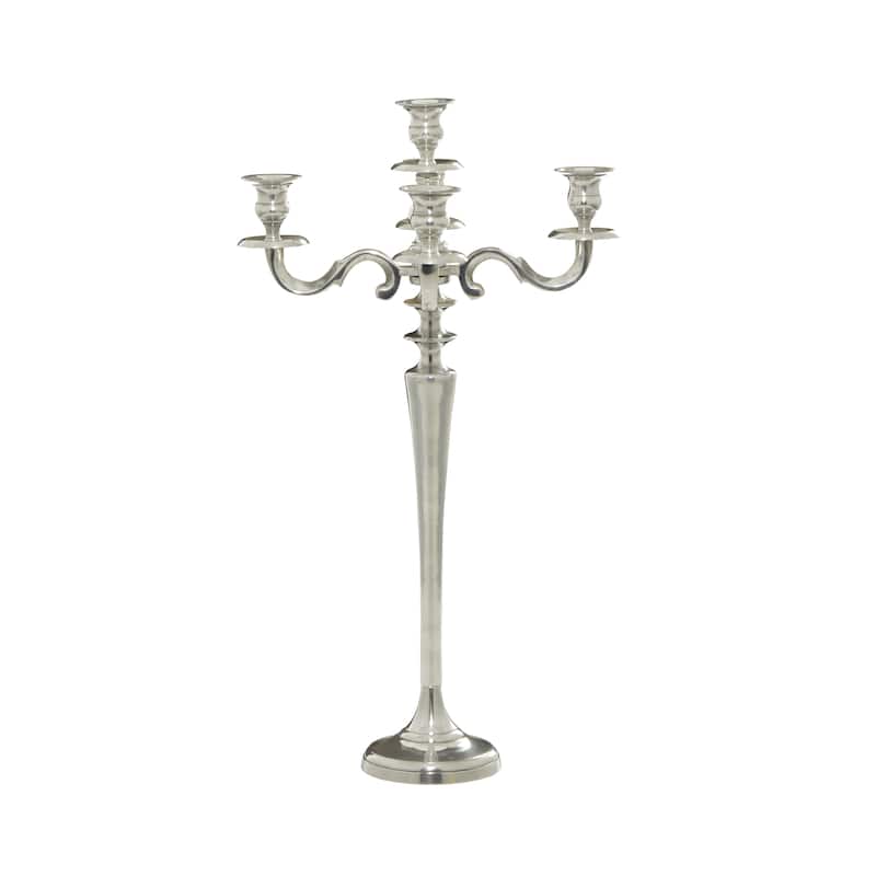 Aluminum Metal Scroll Tall Candelabra - Silver - Roche River Decor - 10"W x 10"L x 24"H