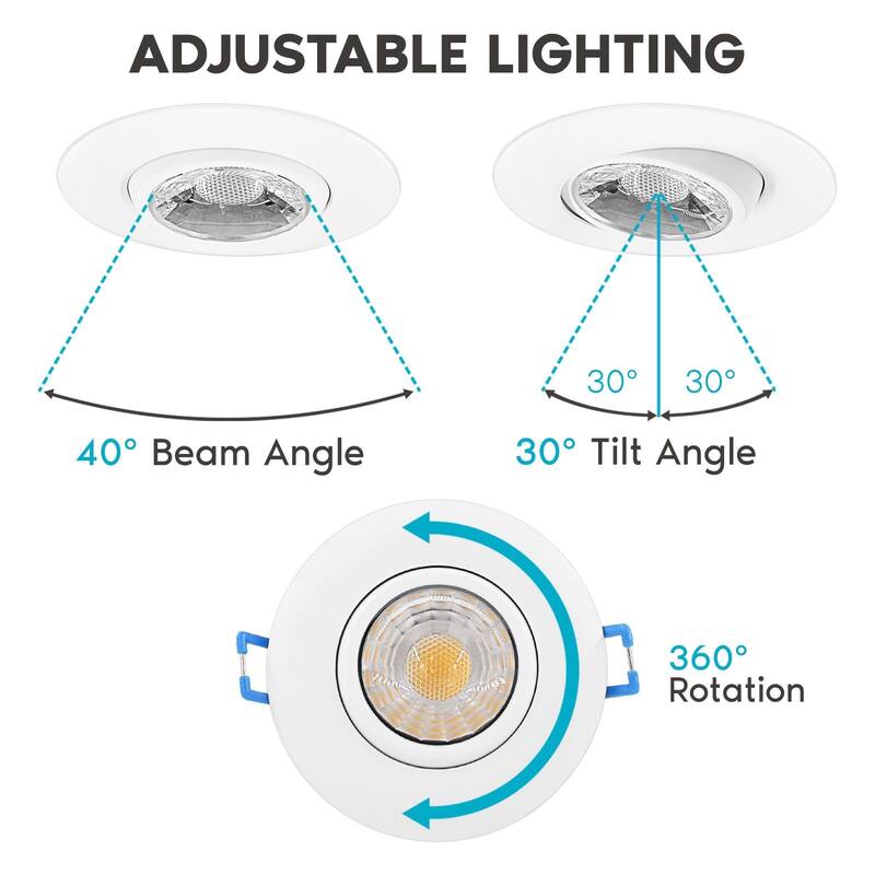 Luxrite 3 Inch Gimbal LED Recessed Light, 5CCT Selectable 2700K-5000K, Dimmable, 600 Lumens, 8W, IC Rated, Damp Rated