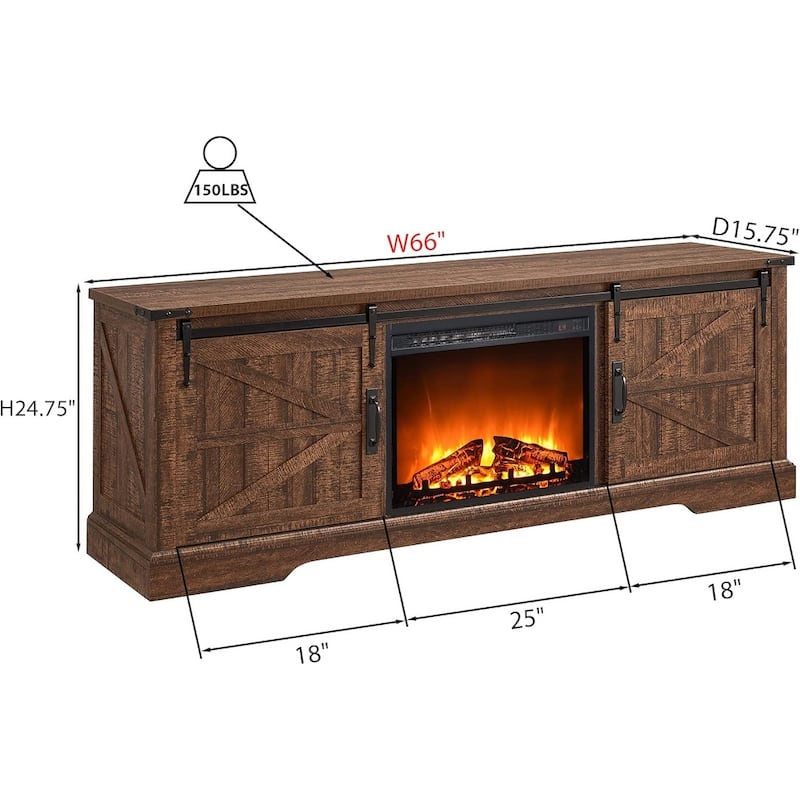 Farmhouse Fireplace TV Stand for 75'' TV, Rustic Entertainment Center