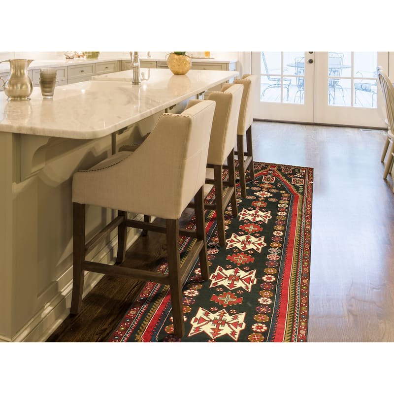 Fine Vintage Distressed Aelfric Charcoal/Red Runner - 3'3" x 10'6"