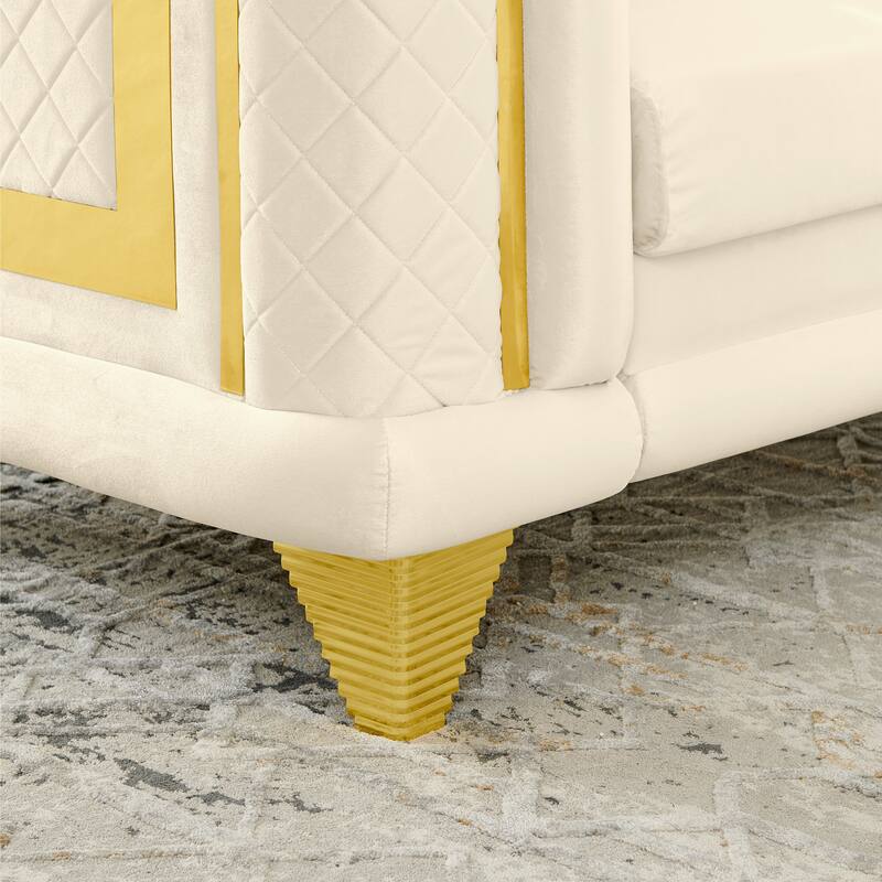 89" Velvet Luxury 3-Seater Sofa and Mid-Century Modern Tufted Couch with Gold Trims and 4 Premium Pillows