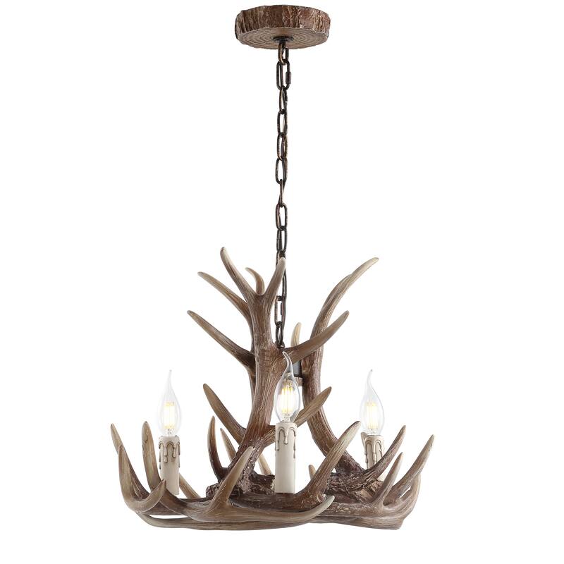Antler 18" Adjustable Resin Antler 3-Light LED Chandelier, by JONATHAN Y