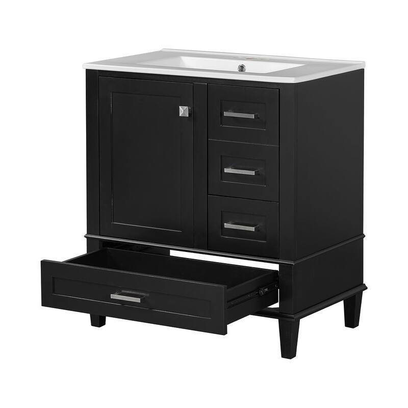 30" Elegantly Modern Bathroom Vanity with Sink Combo Set and 1 Soft Closing Door and 3 Drawers