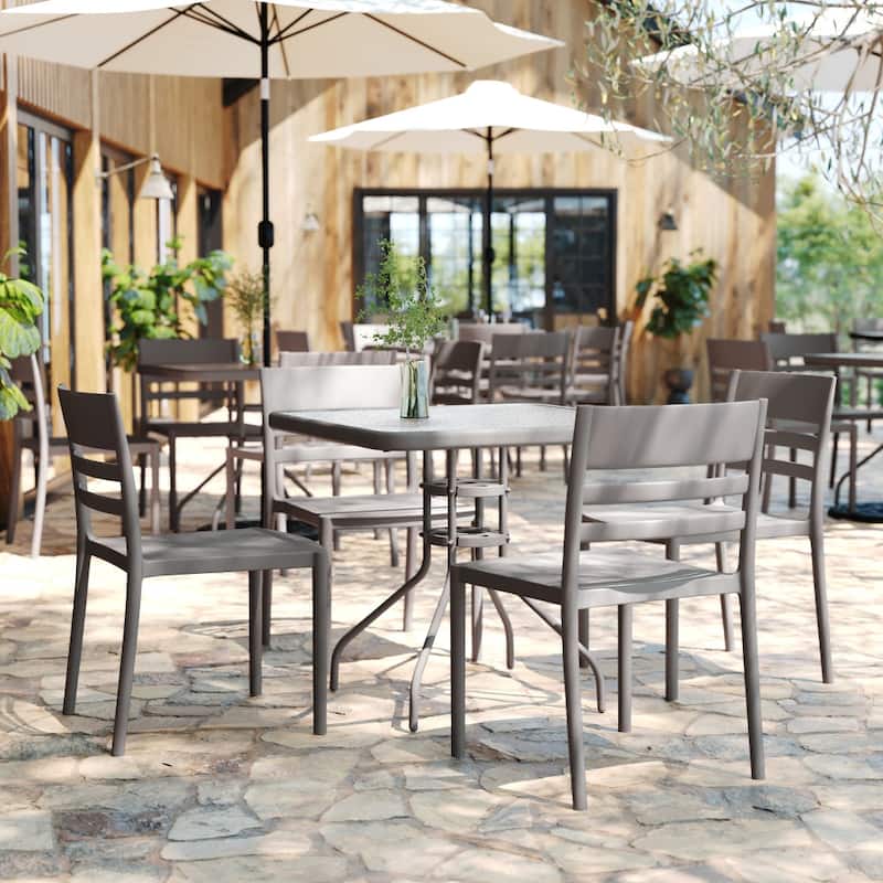 Commercial All-Weather Resin Stack Chair with Slatted Backrest-Set of 2 - 19.75"W x 20.75"D x 31.75"H