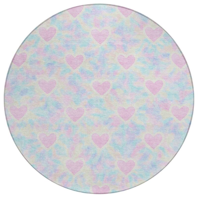 Machine Washable Indoor/ Outdoor Modern Hearts Chantille Rug