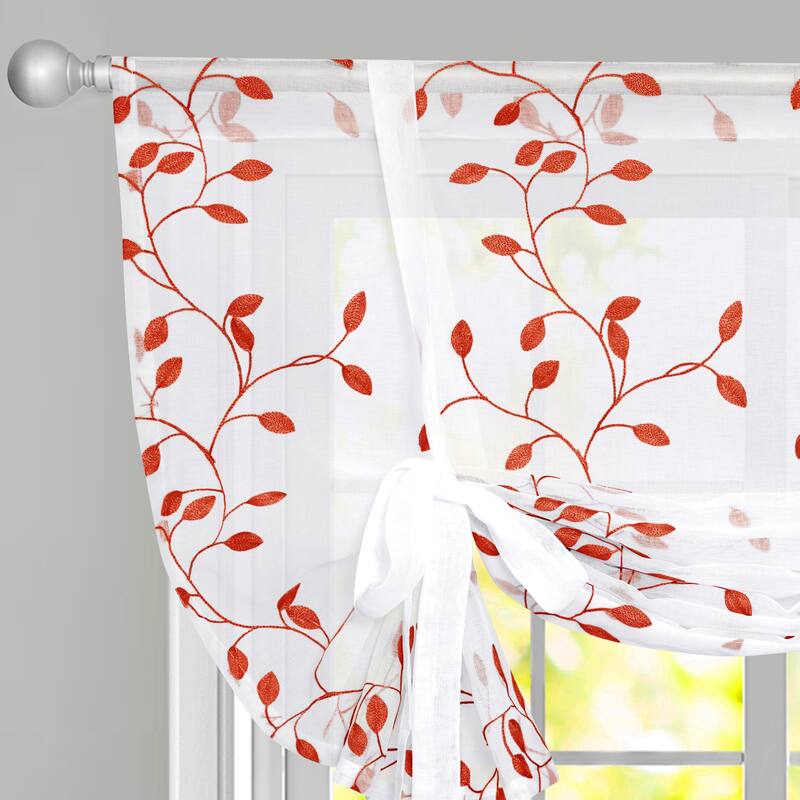 Deconovo Tie up Sheer Curtains Embroidery Pattern Shades