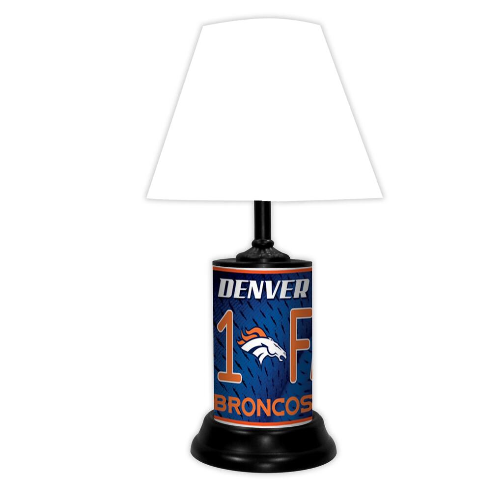 NFL 18-inch Desk/Table Lamp with Shade, #1 Fan with Team Logo, Denver Broncos - 18x10x10