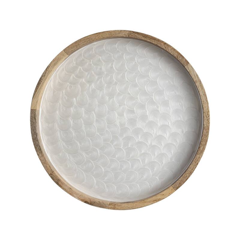 Mango Wood Tray With White Pearl Enamel