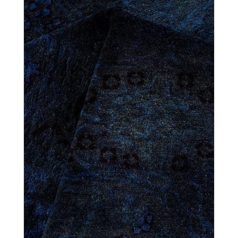 Overton Hand Knotted Wool Vintage Inspired Modern Contemporary Overdyed Navy Runner Rug - 3' 1" x 10' 5"