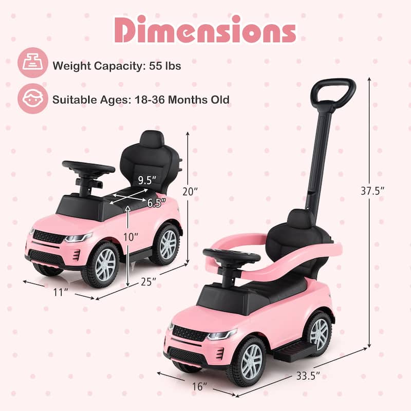 3-in-1 Ride-On Toddler Car with Detachable Guardrail, Retractable Footrest and Safe Design - 33.5" × 16" × 37.5"