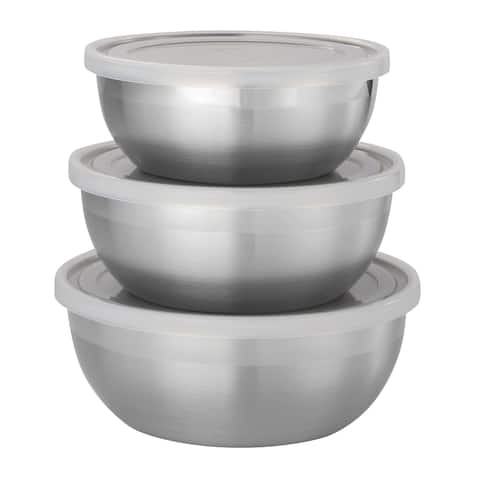 3 Pc Stainless Steel Covered Round Container Set - Frosted Lids