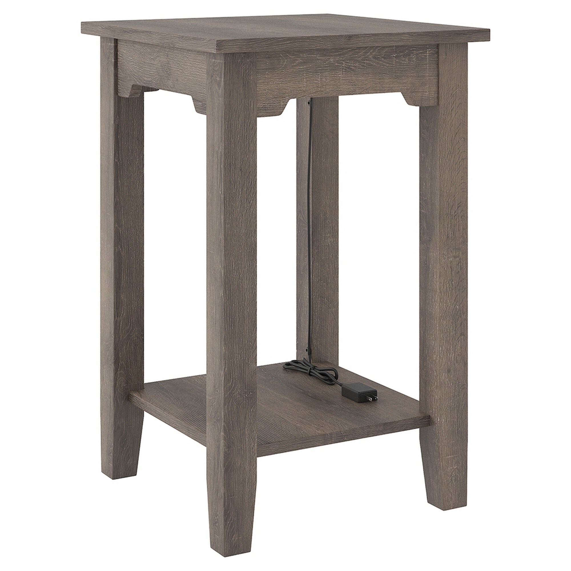 Benjara Wooden Side End Table with 2 USB Ports and Power Cord, Weathered Brown
