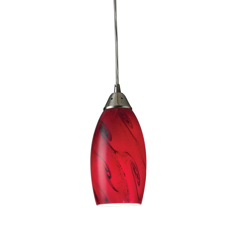 Galaxy 5-inch Wide 1-Light Pendant in Satin Nickel - 5in W x 5in D x 9in H - Red