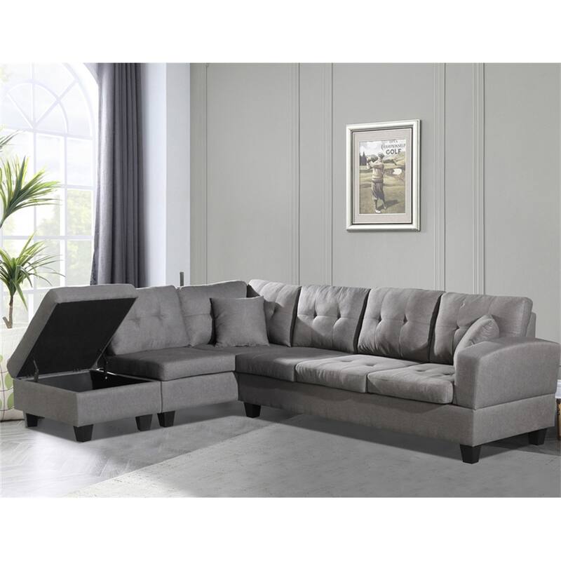 Fabric Sofa Set with Storage Ottoman and Cup Holder (Left Chaise)
