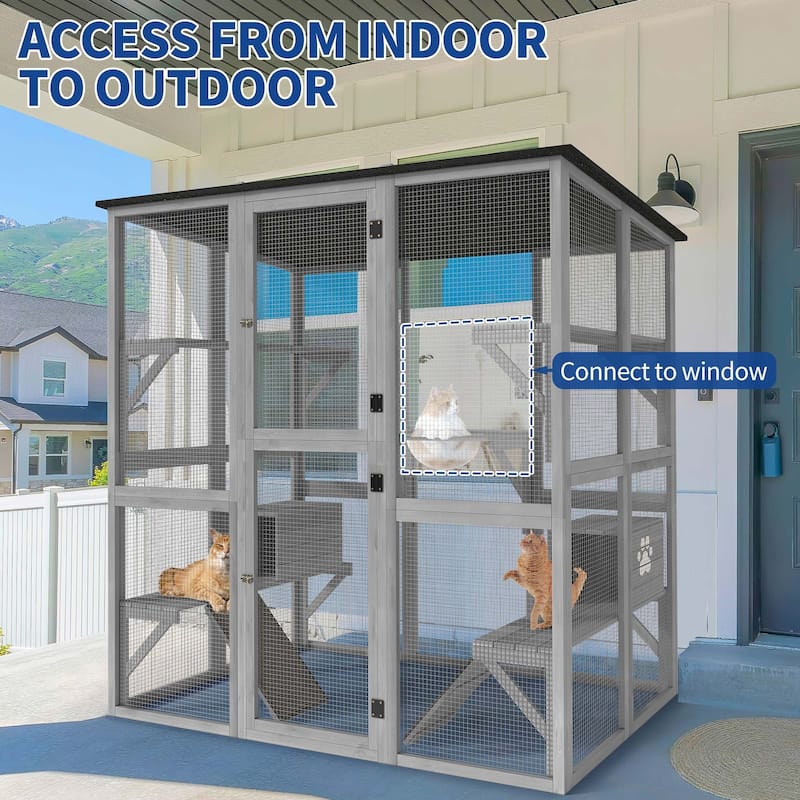 Moasis 70.9'' H Cat House Outdoor Catio Kitty Enclosure Wooden Cat Cage Playpen with Platform
