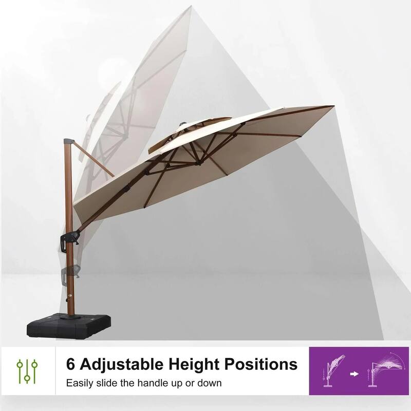 PURPLE LEAF 13ft Round Wood Pattern Patio Cantilever Umbrella with Base