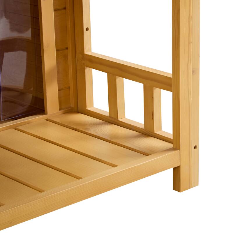 Dog House, Waterproof Dog Cage Kennel, Wooden Outdoor and Indoor Dog House, Log Cabin Style with Porch,Elevated Floor, 2 Doors