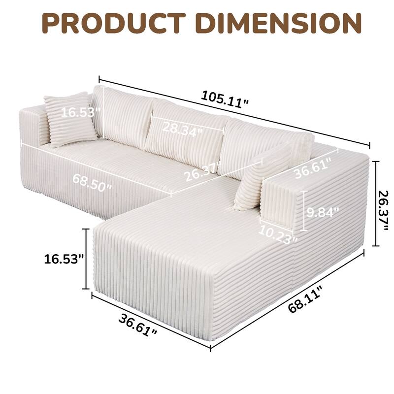 Anmytek 105 Inch Comfortable L-Shaped Modular Sofa - Plush Upholstery All-Foam No Springs Vacuum-Packed