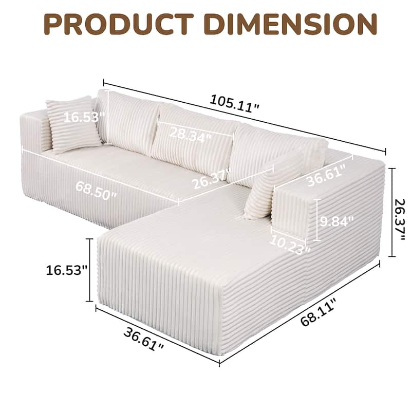L Shaped Boneless Sectional Couches, Modern Modular Sectional Sofa with Chaise, Comfy Memory Foam Cloud Couch for Living Room