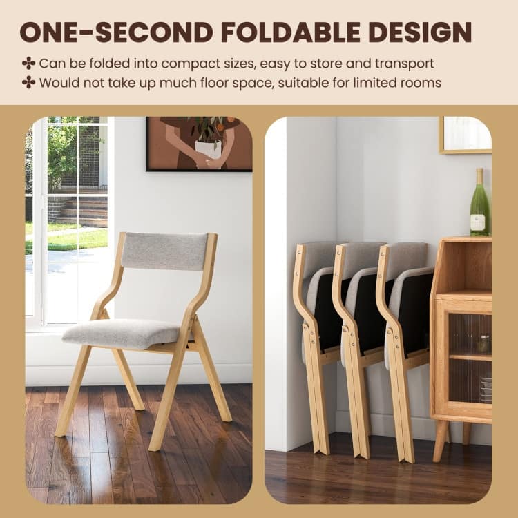 Set of 2 Wooden Folding Dining Chair with Linen Fabric Padded Seat and Backrest - 19" x 24" x 31" (L x W x H)