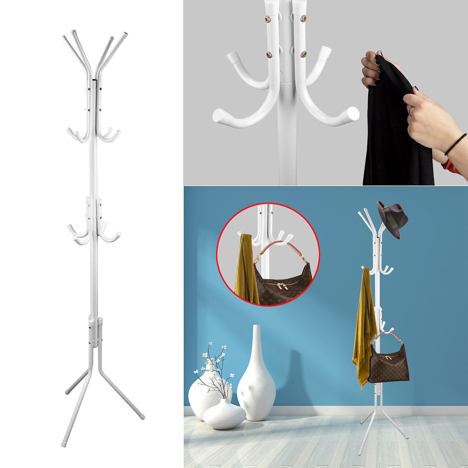 Metal Coat Rack Stand with 12 Hooks and Umbrella Holder - Bed Bath ...
