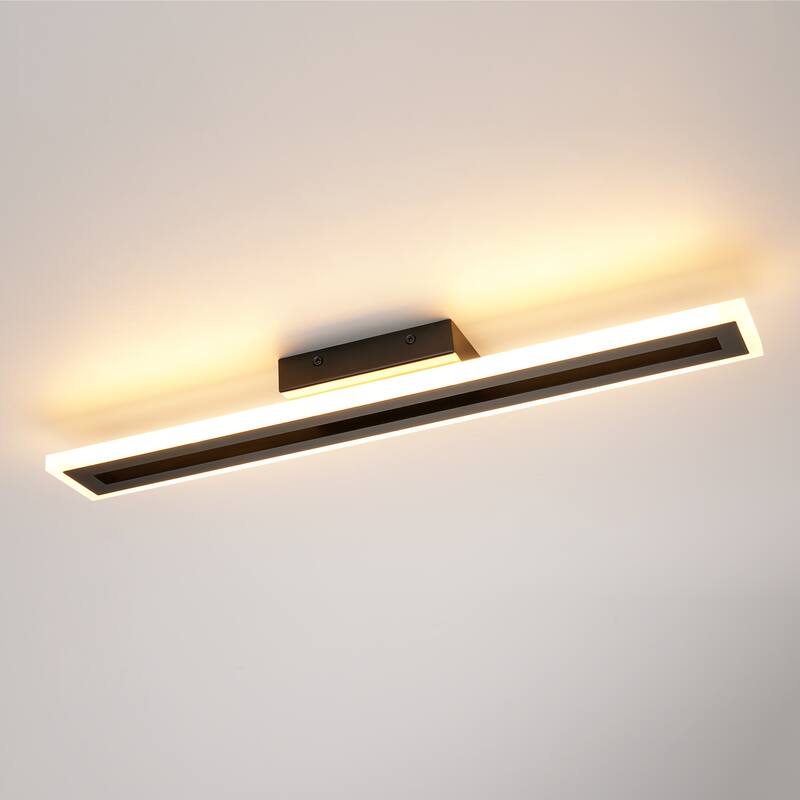 23.6 in. 1-Light Matte Black Linear Rectangular Strip Color Changing Integrated LED Bathroom Vanity Light