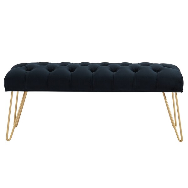 45.75" Black and Gold Contemporary Rectangular Bench with Button Tufting - N/A