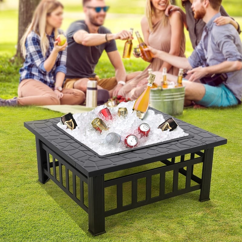 Yaheetech 32'' Metal Patio Garden Square Stove Fire Pit With cover