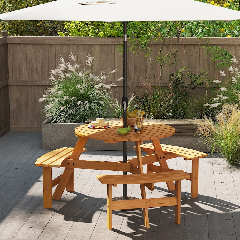 Outdoor 6 Person Picnic Table Set with Curved Benches and Table - 68" x 62" x 28"