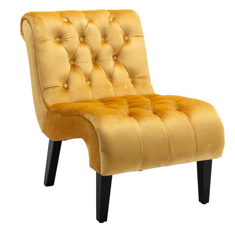 22.83" Buttons Tufted Accent Chair with Wooden Legs