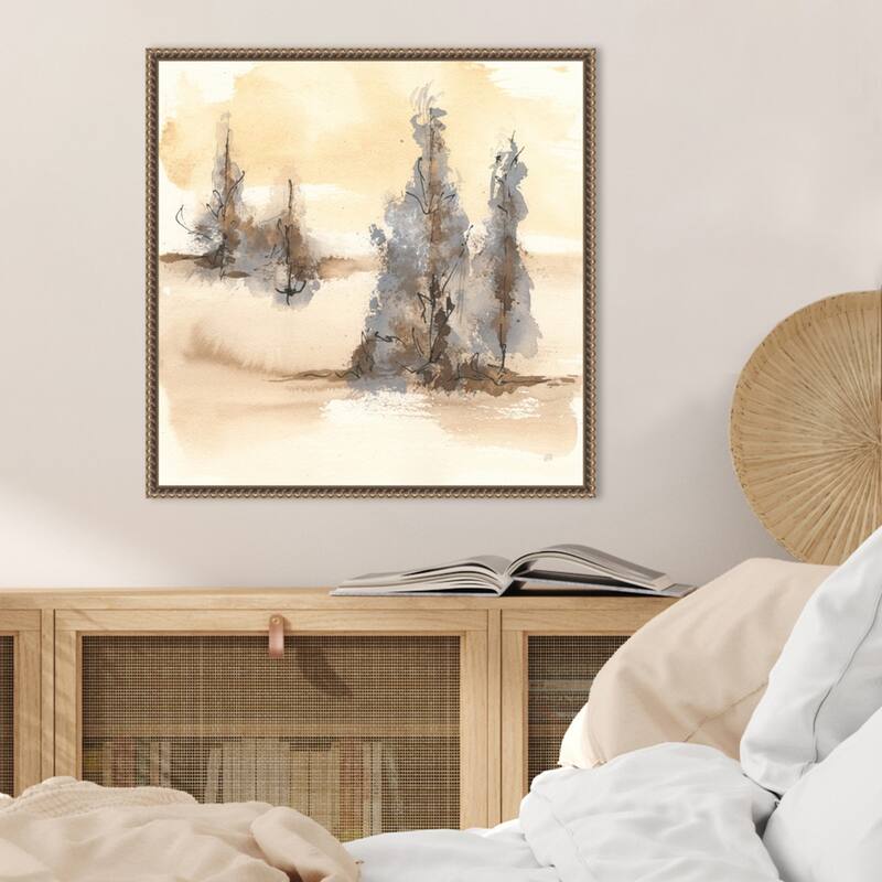 Neutral Treescape II by Chris Paschke Framed Canvas Wall Art Print - Sylvie Beaded Bronze