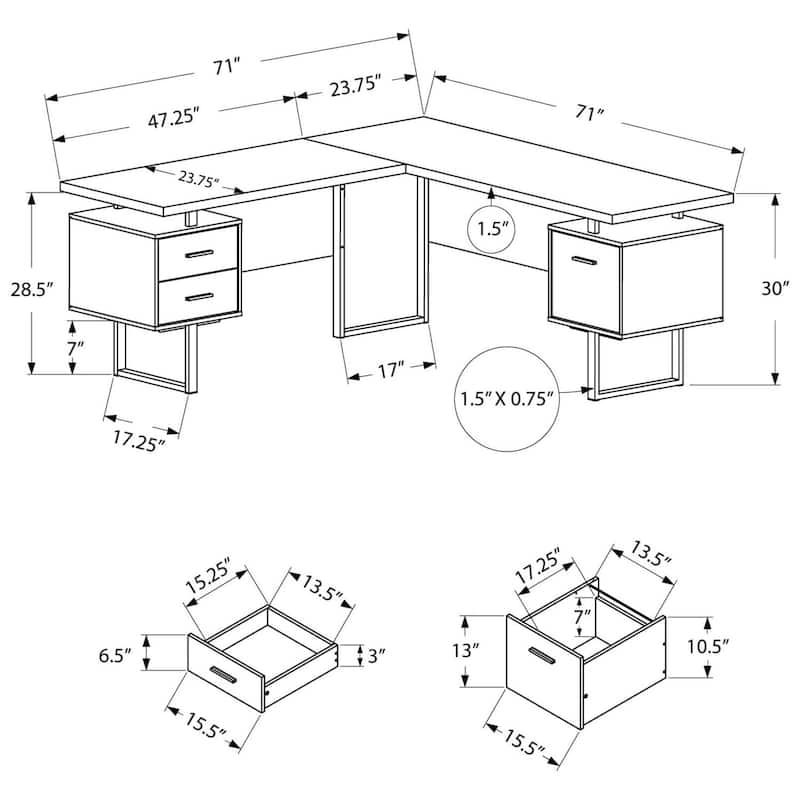 L Shaped Computer Desk with Storage - Modern Corner Desk, Home Office Workstation, Grey Finish, 70"