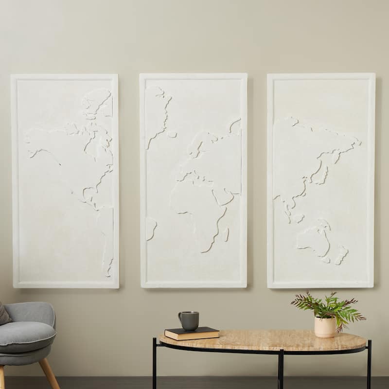 Wooden World Map 3D Home Wall Decor - Set of 3 White - Roche River Decor