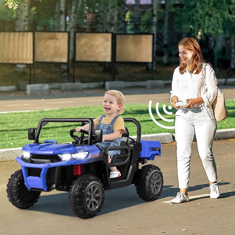 Gymax 12V 2 Seater Ride On UTV Dump Truck Remote w/ Electric Dump Bed