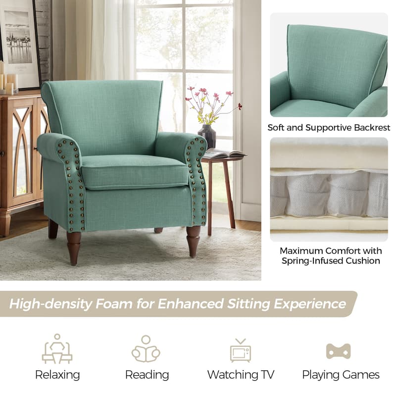 Nyctelius Upholstered Comfy Accent chair with Turned Wooden Legs and Nailhead Trim Set of 2 by HULALA HOME