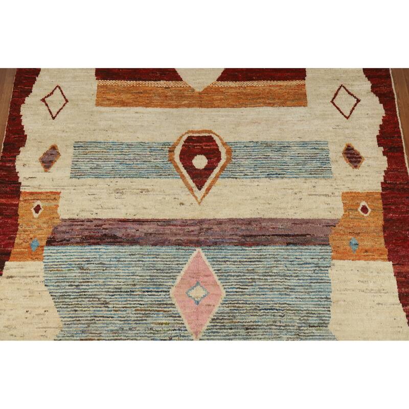 Geometric Moroccan Oriental Rug Hand-Knotted Bedroom Wool Carpet - 8'2" x 9'8"