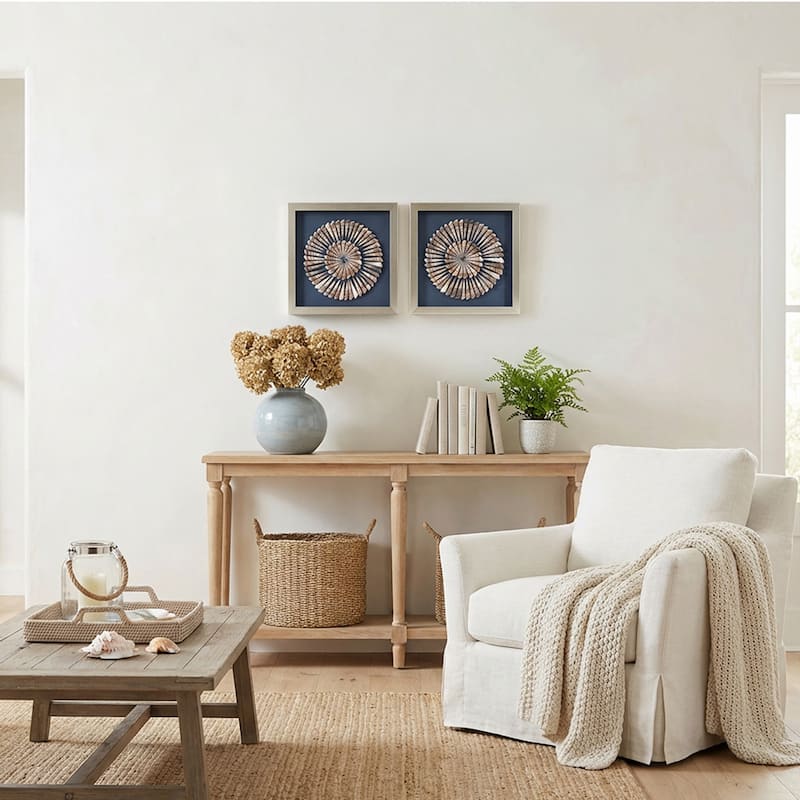 American Art Decor 2-Piece Coastal Seashell & Sea Glass Shadowbox Framed Wall Art Set