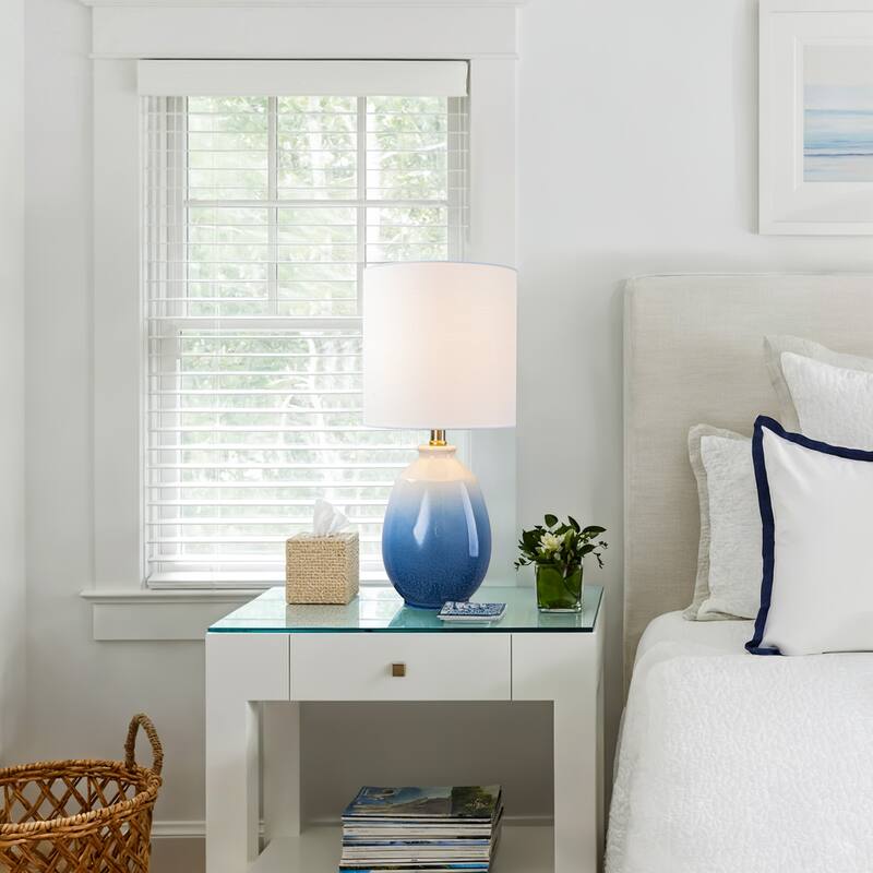 C Cattleya 19in Ceramic Table Lamp with Fabric Linen Shade