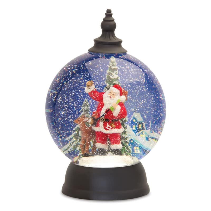 LED Lighted Santa with Reindeer Christmas Snow Globe - 9.25"